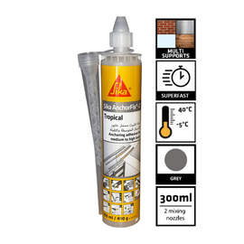 Anchoring Adhesive For Medium To High Load Capacity, Sika Anchorfix-2+ Tropical, Grey, Excellent Bond Strength, 300 ml Cartridge