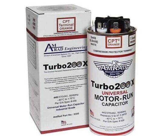 Amrad Capacitor, Round Turbo 200X, Up to 5MFD to 97.5MFD, 370V/440V,Industrial Grade, Part#9300, Made in USA