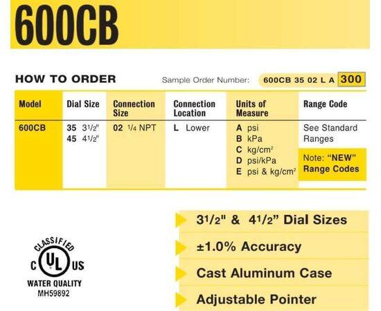 Trerice Commercial & Contractor Gauge, 600CB, Cast Aluminum Case, 3-1/2" & 4-1/2" Dial Size, ±1.0% Accuracy, Cast Aluminum Case, Adjustable Pointer