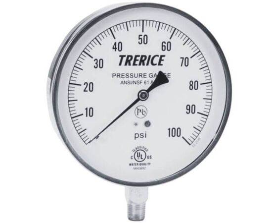 Trerice Commercial & Contractor Gauge, 620B, Stainless Steel Case, 4-1/2" Dial Size, ±1.0% Accuracy , Recalibrator Screw, Acrylic Window