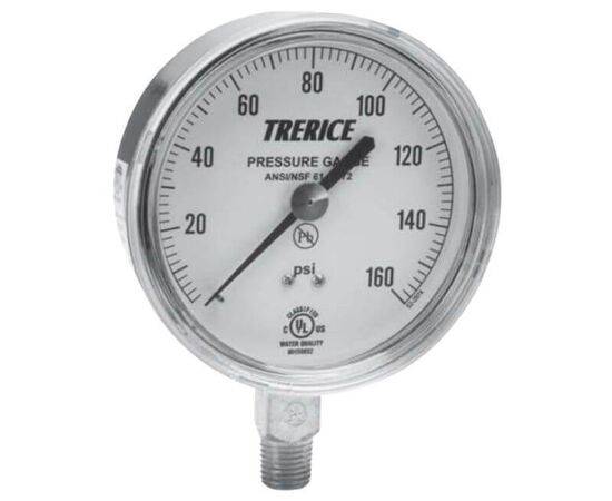 Trerice Commercial & Contractor Gauge, 690 Series,Multiple Stainless Steel Case Styles, 3-1/2" Dial Size, ±1.0% Accuracy, Brass Movement, Adjustable Pointer