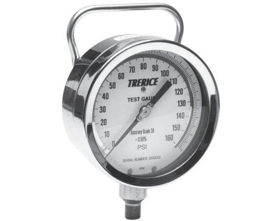 Trerice industrial Gauge, 575SS Series with Carrying Case, 4.5" Dial, Stainless steel, Delrin bushings  and sector gear movement, Mirrored Dial,Micro Adjustable Pointer