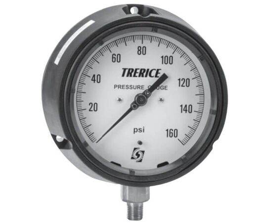 Trerice Process Gauge, 450 Series, 4.5" Dial, Stainless steel movement, Solid Front, Field Liquid Fillable, Turret Case, Micro Adjustable