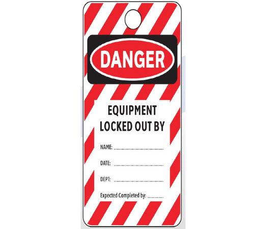 Equipment Locked Out Tag, Two Side Laminated Vinyl Tag.