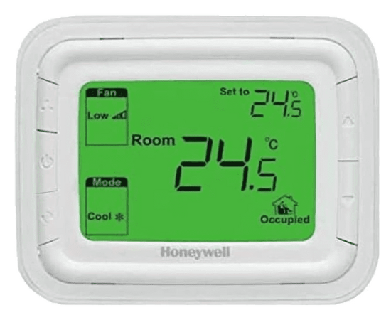 Honeywell Thermostat T6861(T6861H2WG-M) Horizontal - 220V AC, 2Pipe Fan Coil Control, Green Back light
