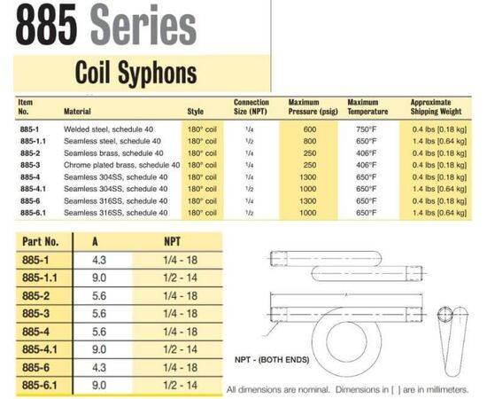 Trerice 885 Series Coil Syphons