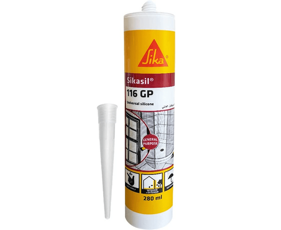Anti-fungal acetoxy silicone sealant for sanitary applications, Sika Sikasil-117 Sanitary, Transparent, Weathering resistance, 280 ml Cartridge