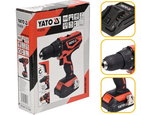 Cordless Drill-Driver 13mm 18V w/1x2.0Ah Battery & Quick Charger Color Box Yato,  YT-82780