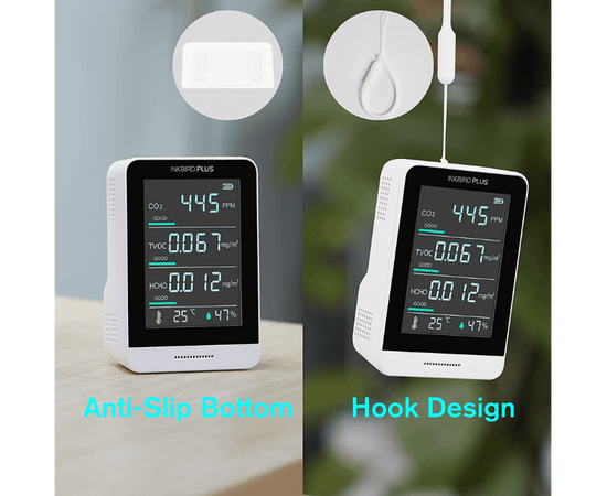 InkbirdPlus AK3 Real-Time Air Quality Monitor: Accurate CO2, TVOC, Formaldehyde, Temperature, and Humidity Detection with Smart Alarm and 1200mAh Lithium Battery for Wide Application