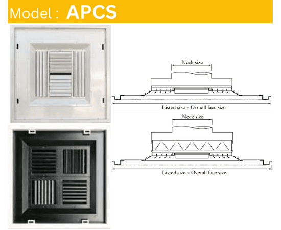 Perforated 4 Way Adjustable Ceiling Diffuser, APCS