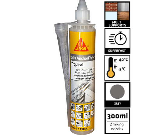 Anchoring Adhesive For Medium To High Load Capacity, Sika Anchorfix-2+ Tropical, Grey, Excellent Bond Strength, 300 ml Cartridge