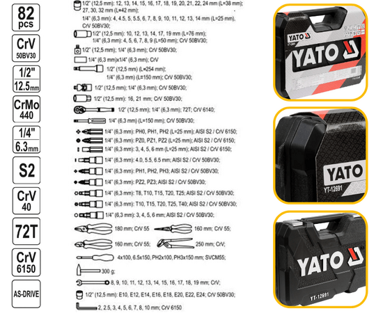 Socket Set 82Pcs, Sets YT-12691, Yato Diy Tools