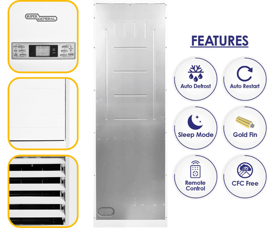 Super General 5 Ton Floor Standing Split Air Conditioner, 60000 BTU, Auto-restart, Sleep-mode, White, SGFS-60-GE, 61 x 39 x 192.5 cm