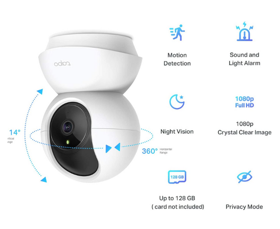 Tapo Pan/Tilt Smart Security Camera, Indoor CCTV, 360° Rotational Views, Works with Alexa & Google Home, No Hub Required, 1080p, 2-Way Audio, Night Vision, SD Storage, Device Sharing(Tapo C200), TP-LINK